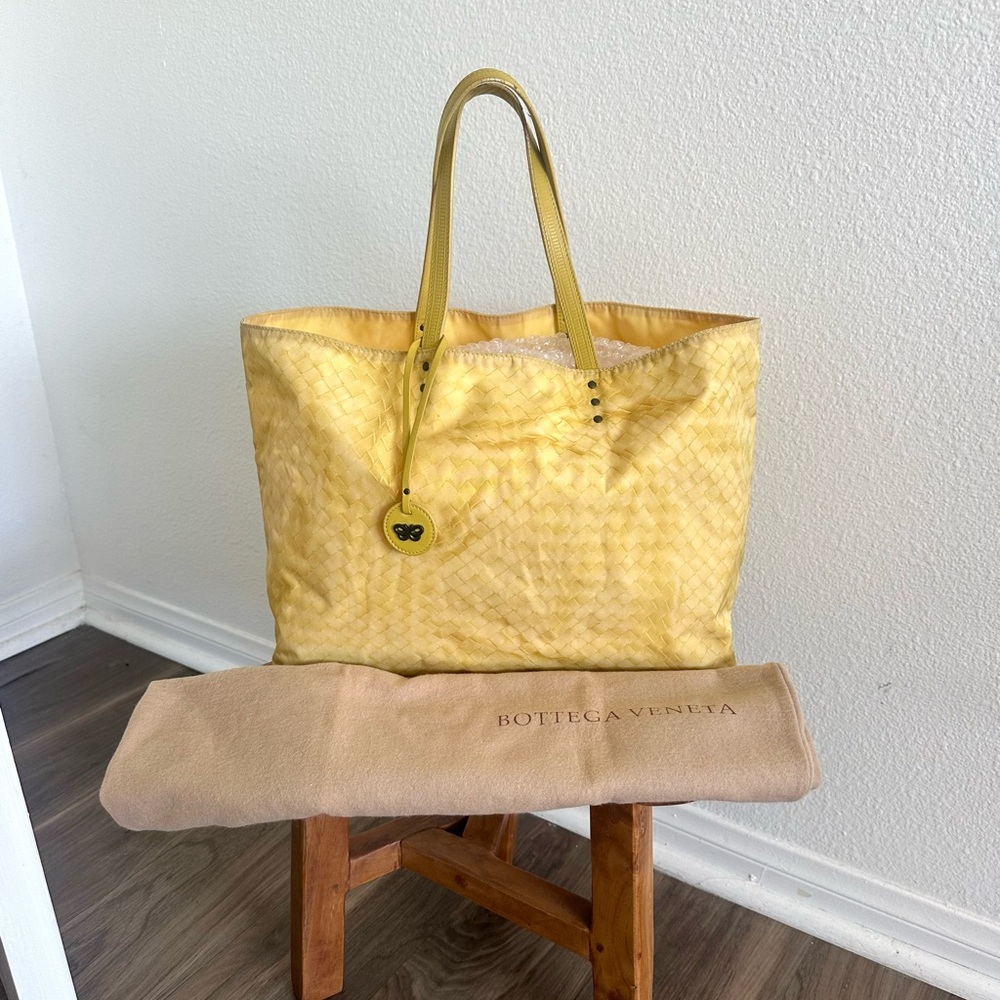 Bottega Veneta Intrecciato Illusion Nylon Tote Bag Butter Yellow Butterfly Charm